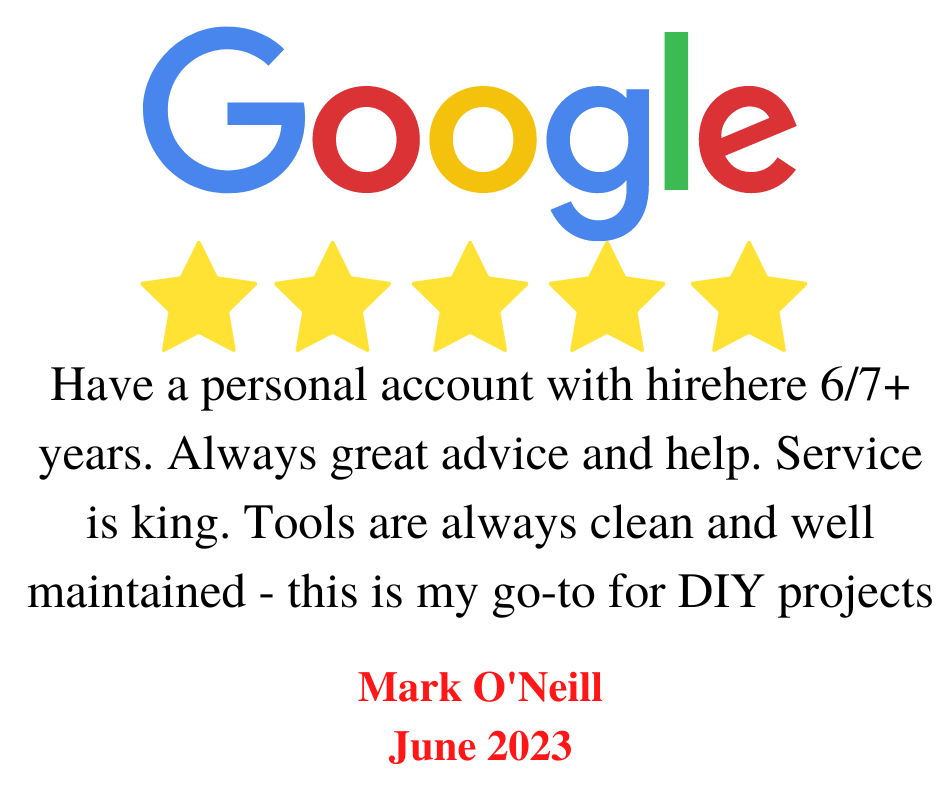 Hire Here Dublin 5 star Google Review June 2023